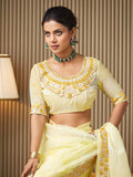 Yellow Organza Embroidered Saree With Blouse Piece