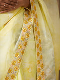 Yellow Organza Embroidered Saree With Blouse Piece
