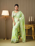 Green Organza Embroidered Saree With Blouse Piece
