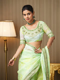 Green Organza Embroidered Saree With Blouse Piece