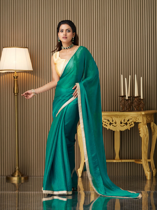 Green Chiffon Solid Saree With Blouse Piece