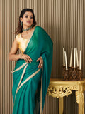 Green Chiffon Solid Saree With Blouse Piece