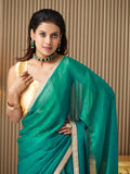 Green Chiffon Solid Saree With Blouse Piece
