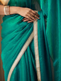 Green Chiffon Solid Saree With Blouse Piece