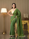 Green silk Embellished Saree With Blouse Piece