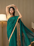 Green silk Solid Saree With Blouse Piece