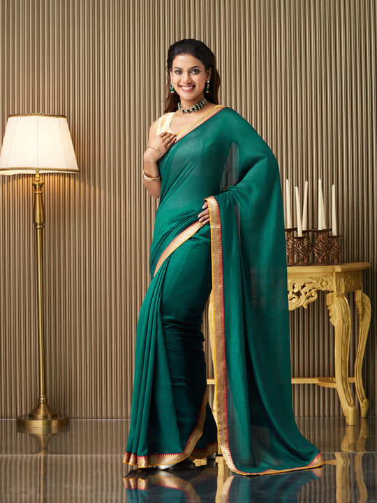 Green silk Solid Saree With Blouse Piece