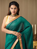 Green silk Solid Saree With Blouse Piece