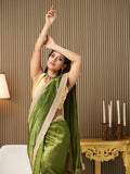 Green Net Embellished Saree With Blouse Piece