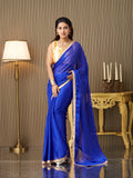 Blue Satin Solid Saree With Blouse Piece