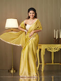Gold Chiffon Embellished Saree With Blouse Piece