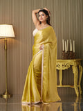Gold Chiffon Embellished Saree With Blouse Piece