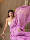 Lavender Chiffon Solid Saree With Blouse Piece