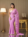 Lavender Chiffon Solid Saree With Blouse Piece
