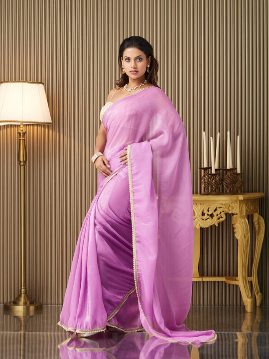 Lavender Chiffon Solid Saree With Blouse Piece