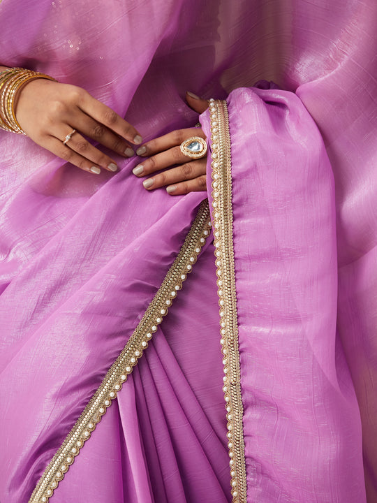 Lavender Chiffon Solid Saree With Blouse Piece