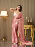 Pink silk Embellished Saree With Blouse Piece