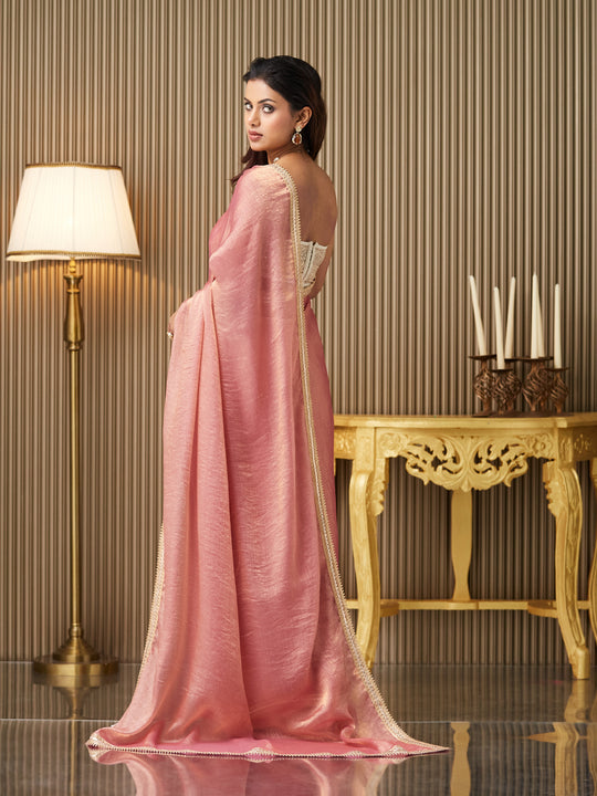 Pink silk Embellished Saree With Blouse Piece