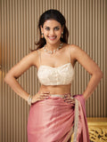 Pink silk Embellished Saree With Blouse Piece