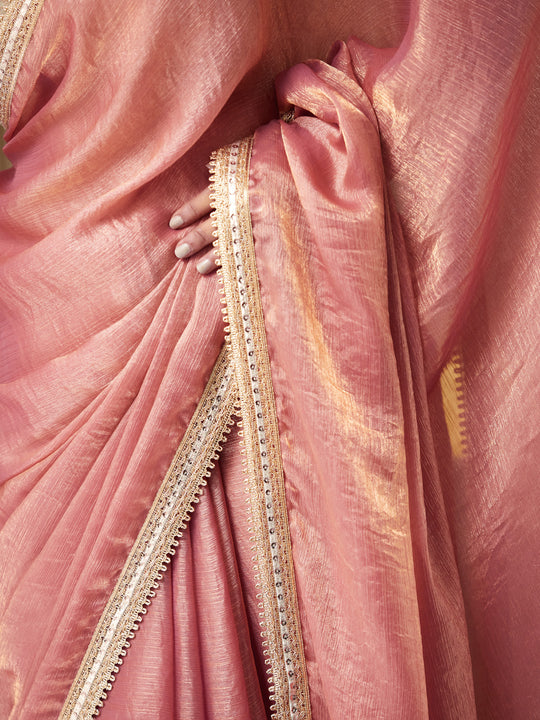 Pink silk Embellished Saree With Blouse Piece