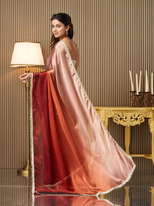 Brown Georgette Embellished Saree With Blouse Piece