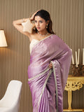 Lavender Satin Embellished Saree With Blouse Piece