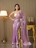 Lavender Satin Embellished Saree With Blouse Piece