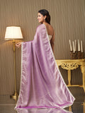 Lavender Satin Embellished Saree With Blouse Piece