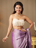 Lavender Satin Embellished Saree With Blouse Piece
