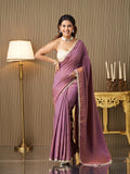 Lavender Satin Embellished Saree With Blouse Piece