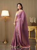 Lavender Satin Embellished Saree With Blouse Piece