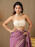 Lavender Satin Embellished Saree With Blouse Piece