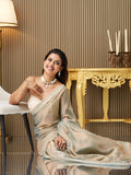 Metallic Satin Embellished Saree With Blouse Piece