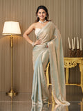Metallic Satin Embellished Saree With Blouse Piece