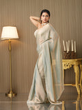 Metallic Satin Embellished Saree With Blouse Piece