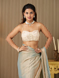 Metallic Satin Embellished Saree With Blouse Piece