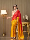 Mustard Chiffon Colourblocked Saree With Blouse Piece