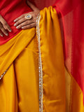 Mustard Chiffon Colourblocked Saree With Blouse Piece