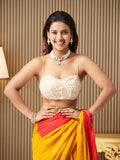 Mustard Chiffon Colourblocked Saree With Blouse Piece