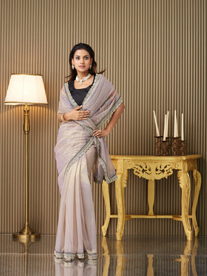Lavender Organza Embroidered Saree With Blouse Piece