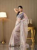 Lavender Organza Embroidered Saree With Blouse Piece