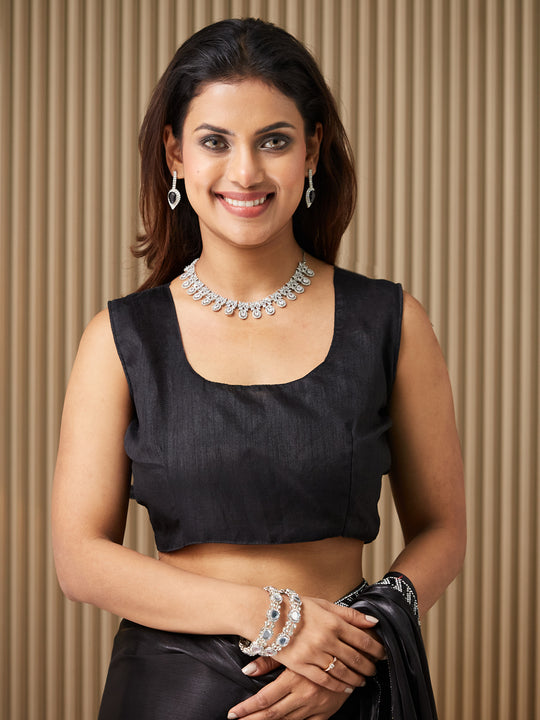 Black Burberry Embellished Saree With Blouse Piece