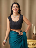 Teal Georgette Embellished Saree With Blouse Piece