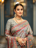 Grey Soft Silk Festive Wear Saree With Blouse Piece