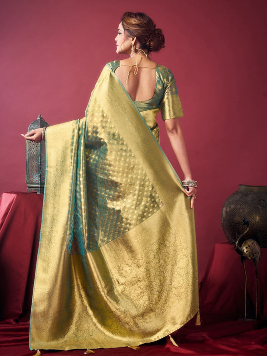 Green Tissue Silk With Weaving Silk Saree With Zhallar Saree With Blouse Piece