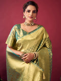 Green Tissue Silk With Weaving Silk Saree With Zhallar Saree With Blouse Piece