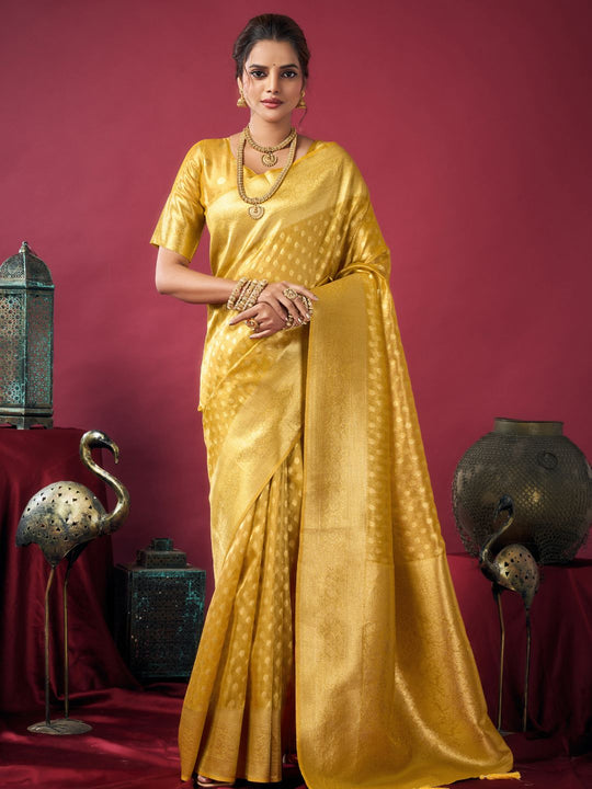 Gold Tissue Silk With Weaving Silk Saree With Zhallar Saree With Blouse Piece