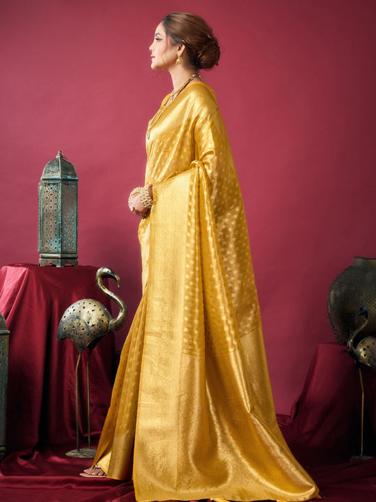 Gold Tissue Silk With Weaving Silk Saree With Zhallar Saree With Blouse Piece