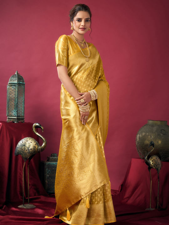 Gold Tissue Silk With Weaving Silk Saree With Zhallar Saree With Blouse Piece