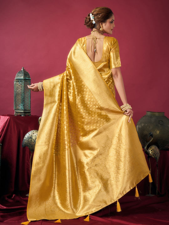 Gold Tissue Silk With Weaving Silk Saree With Zhallar Saree With Blouse Piece